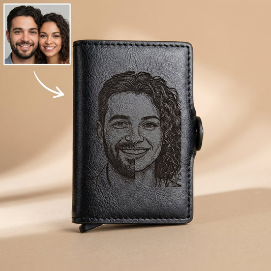 הגנת rfid ארנק אישי לגברים עם תמונה חרוטה ומשפט,מיקום, מכיל עד 12 כרטיסים