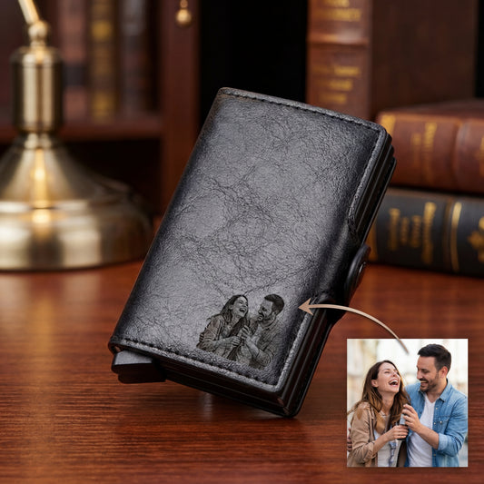 הגנת rfid ארנק אישי לגברים עם תמונה חרוטה ומשפט,מיקום, מכיל עד 12 כרטיסים