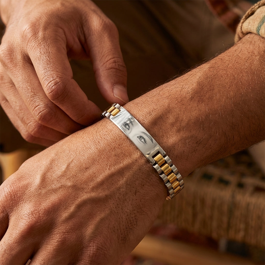 צמיד לגבר, זהב/כסף מתנה יוקרתית עם תמונה של חריטה על העין Dream Gifts