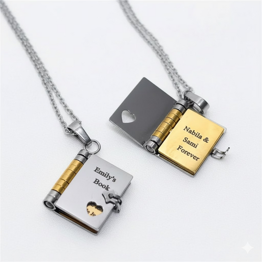 שרשרת תליון ספר חרוטה תכשיטי הודעה אישית