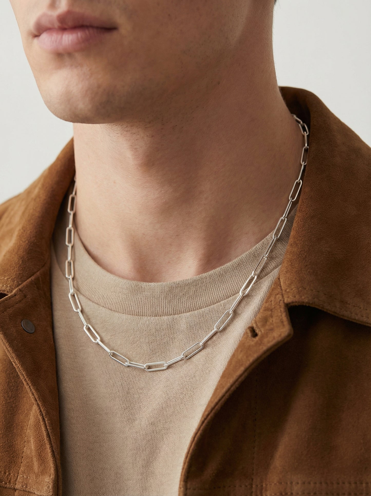 שרשרת מלבניות פייפר קליפ חוליות בעיצוב אלגנטי – שרשרת לולאות אובליות לגבר