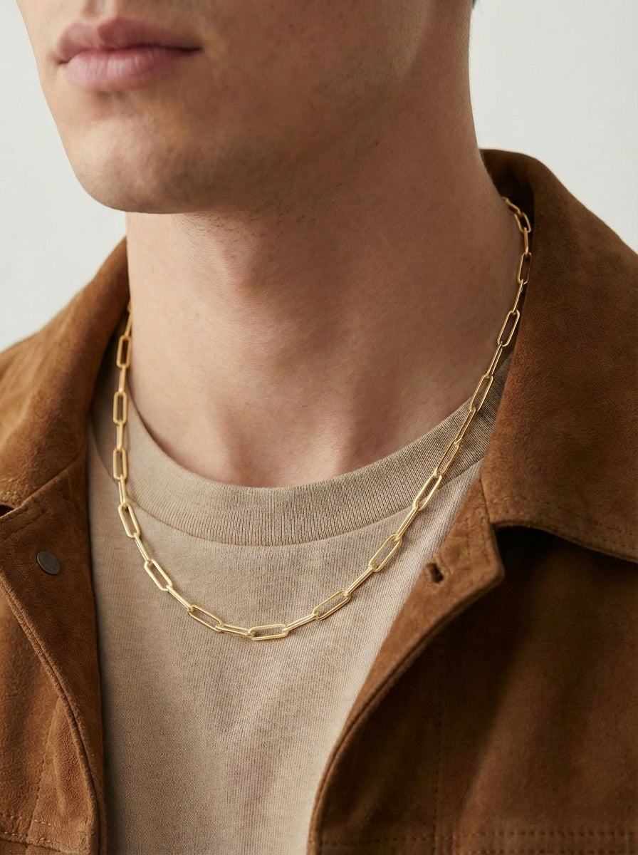 שרשרת מלבניות פייפר קליפ חוליות בעיצוב אלגנטי – שרשרת לולאות אובליות לגבר