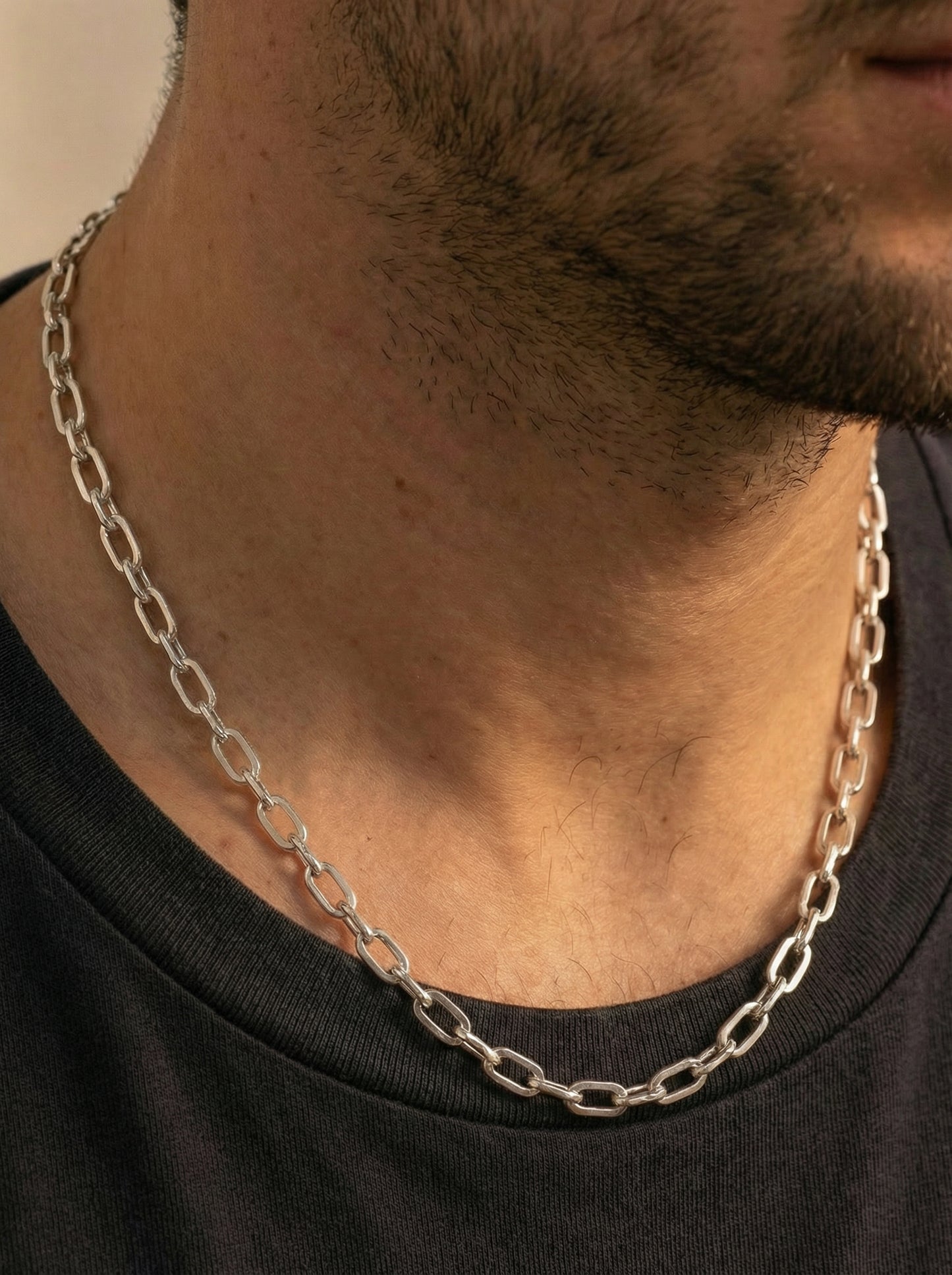 שרשרת חוליות אובליות מנירוסטה | שרשרת לגברים| תכשיט יומיומי אלגנטי