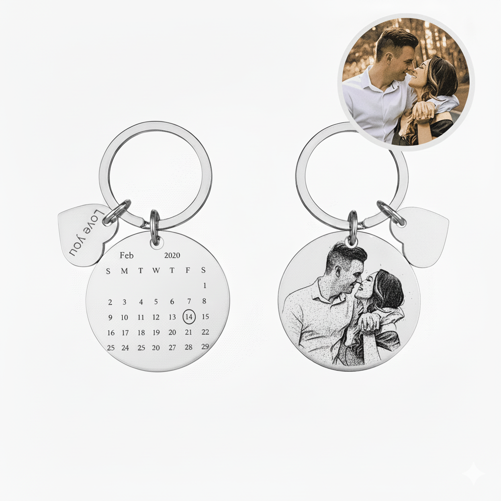 מחזיק מפתחות עם תמונה, תאריך ומשפט