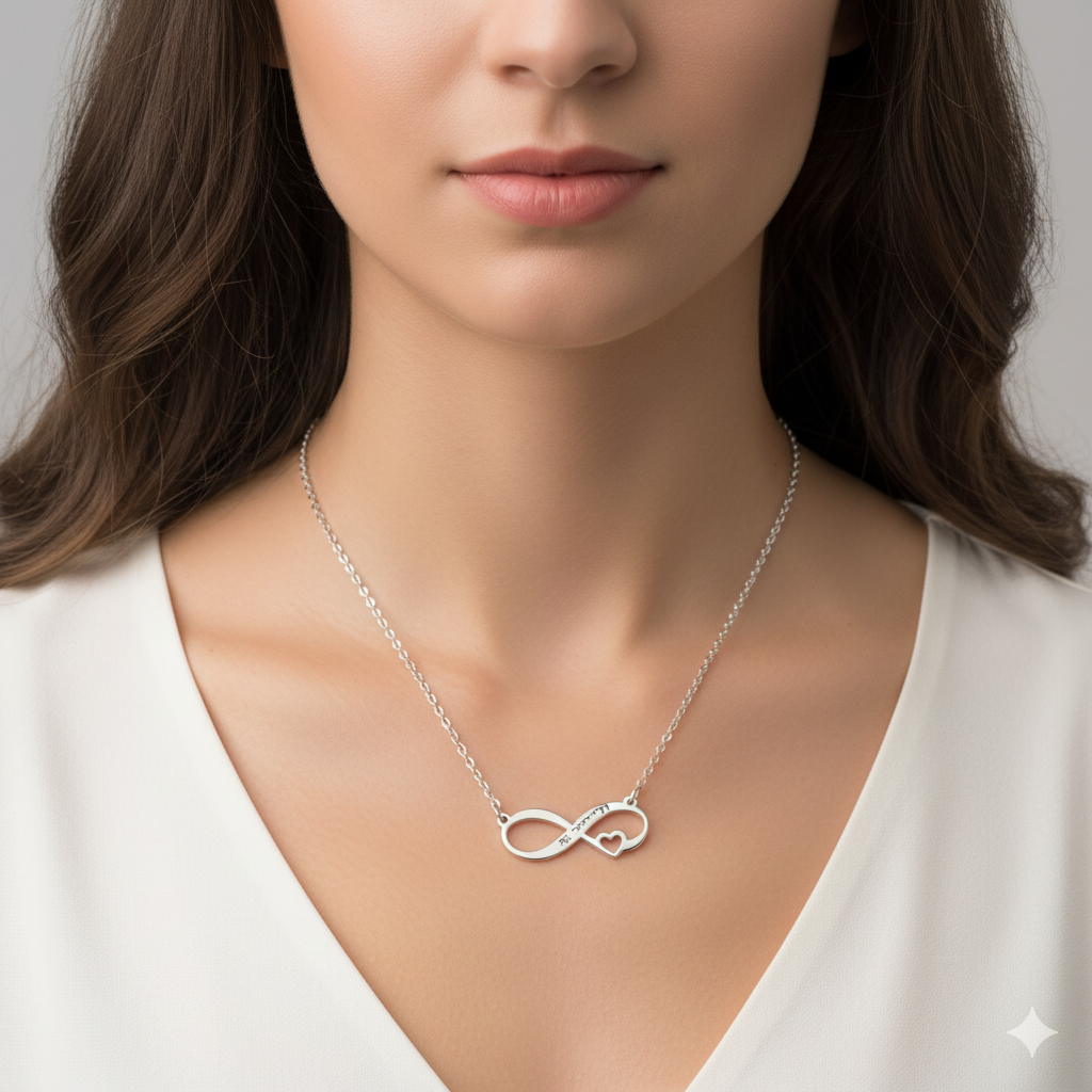 שרשרת אינפיניטי עם לב וחריטה אישית Dream Gifts