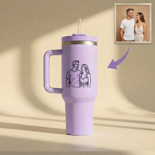 ספל תרמי מותאם אישית, בקבוק, כוס נסיעות, תרמוס עם ידית ומכסה, סטנלי, עם טקסט/שם ותמונה