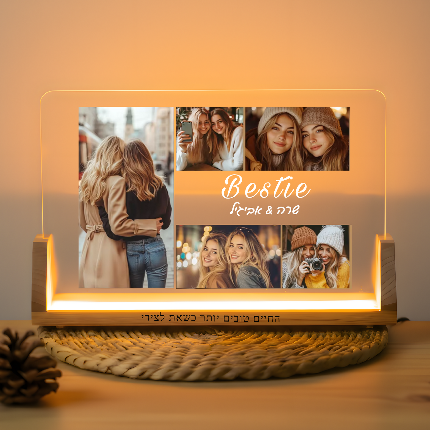 מנורת לילה עם 5 תמונות + משפט אישי גדול