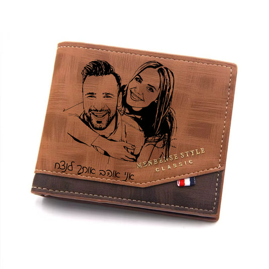 ארנק עור לגברים בהתאמה אישית עם תמונה חרוטה ומשפט
