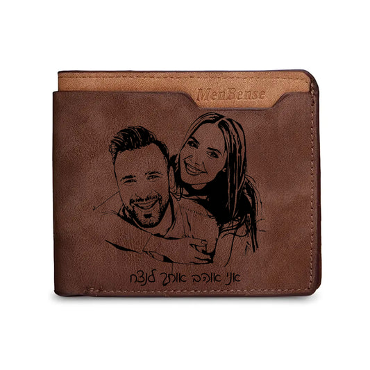 ארנק עור לגברים בהתאמה אישית עם תמונה חרוטה ומשפט