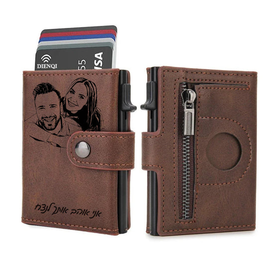 ארנק מעוצב עבור אפל איירטג וחריטה תמונה או משפט אם RFID הגנת Dream Gifts