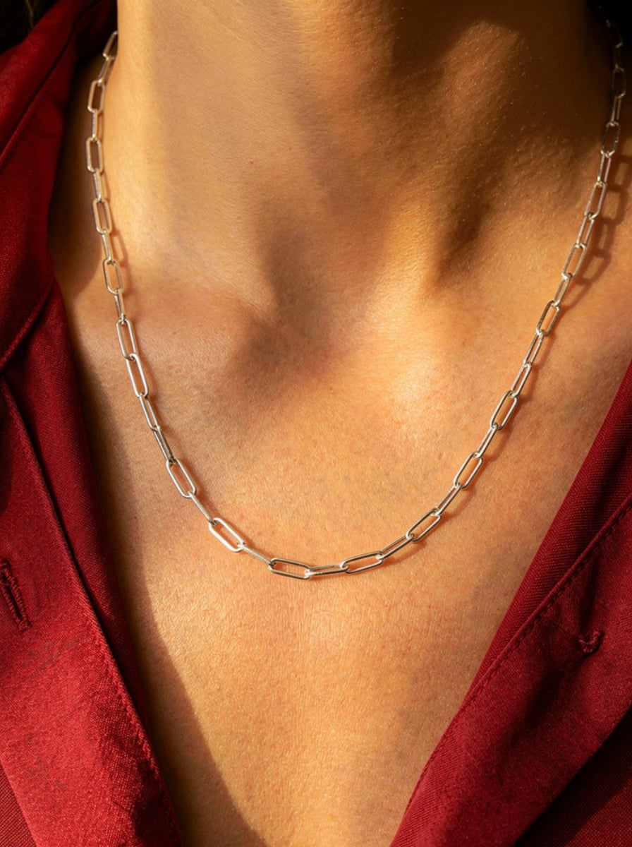 שרשרת מלבניות פייפר קליפ חוליות בעיצוב אלגנטי – שרשרת לולאות אובליות