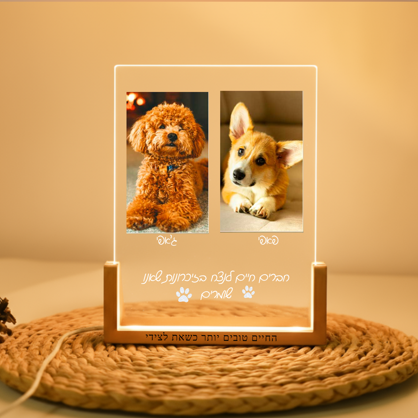 מנורת לילה עם 2 תמונות + שמות, משפט ומדבקות/אימוג'י Dream Gifts
