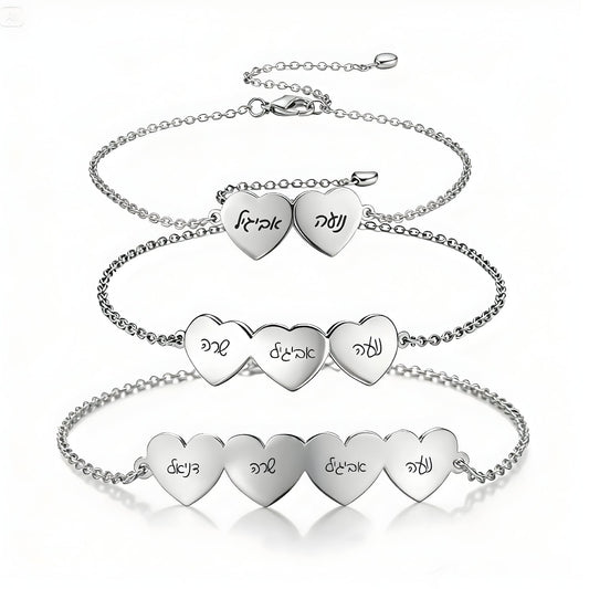 צמיד לבבות עם חריטה אישית של עד 4 שמות Dream Gifts