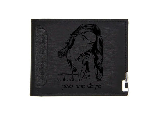 ארנק עור לגברים בהתאמה אישית עם תמונה חרוטה ומשפט