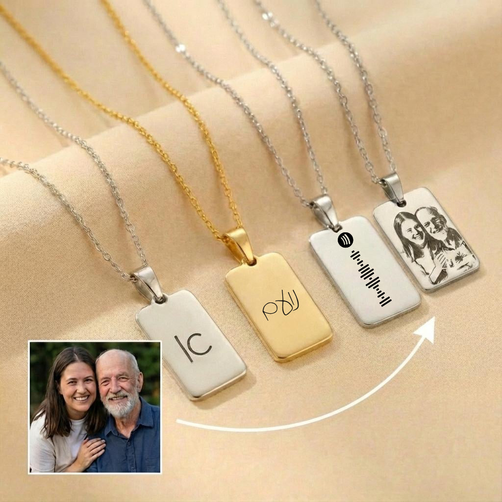 שרשרת מלבנית עם חריטה של שם