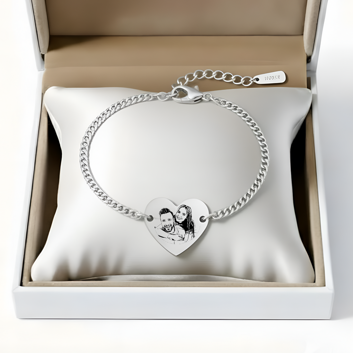 צמיד חריטה לב ,כסף מתנה יוקרתית לאישה עם התמונה שלכם