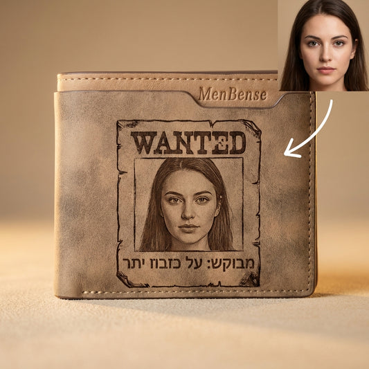 ארנק עור לגברים בהתאמה אישית עם תמונה חרוטה ומשפט