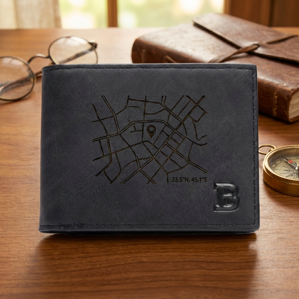 ארנק עור לגברים בהתאמה אישית עם תמונה חרוטה ומשפט