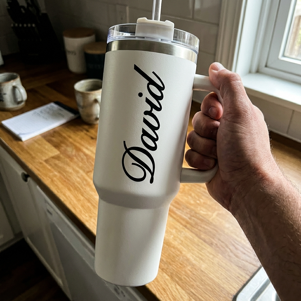 ספל תרמי מותאם אישית, בקבוק, כוס נסיעות, תרמוס עם ידית ומכסה, סטנלי, עם טקסט/שם ותמונה