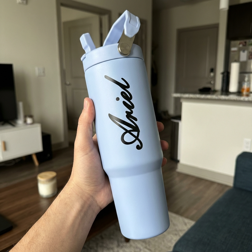 ספל תרמי מותאם אישית, בקבוק, כוס נסיעות, תרמוס עם ידית ומכסה, סטנלי, עם טקסט/שם ותמונה