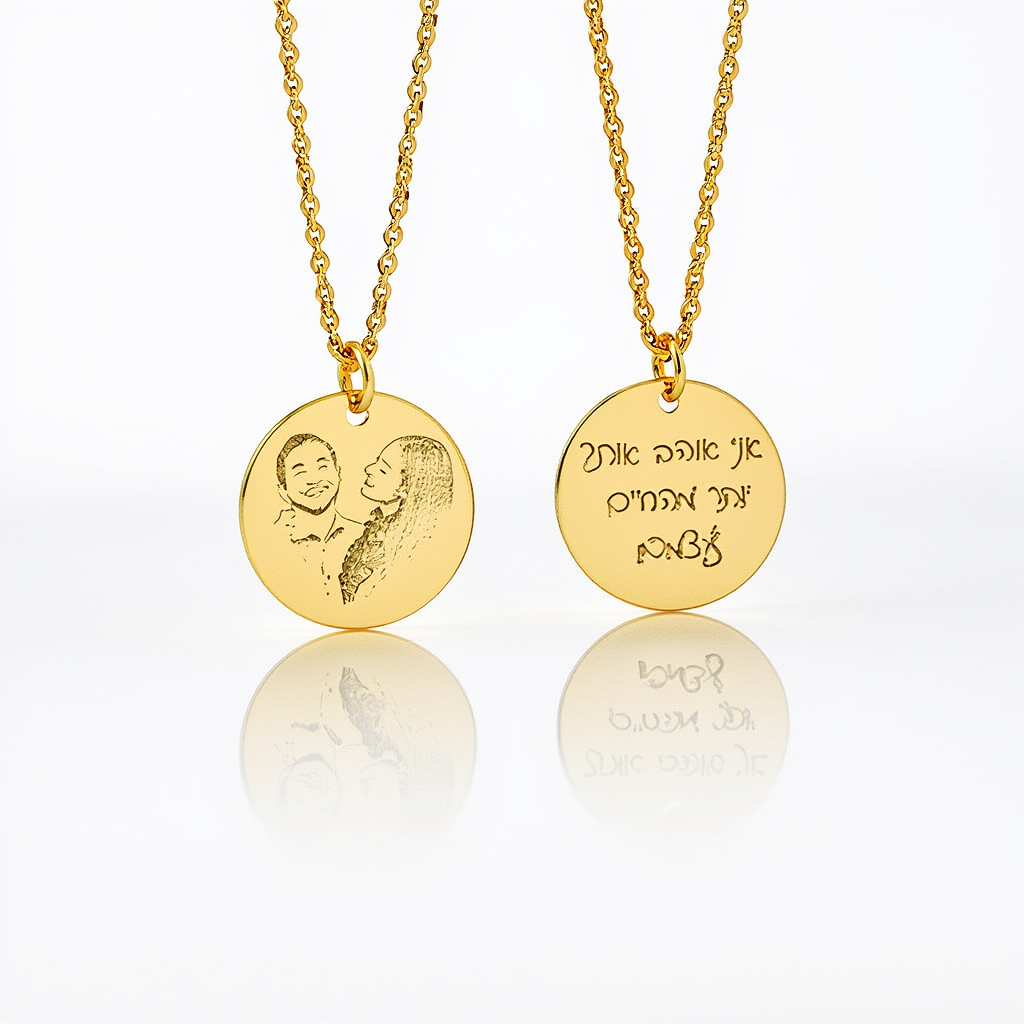 שרשרת זהב חרוטה עיגולה עם תמונה אישית