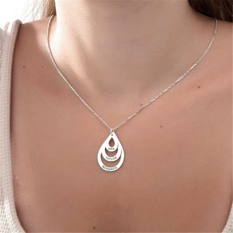 שרשרת טיפות מים בהתאמה אישית עם חריטה של עד 3 שמות