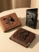 ארנק עור שחור עם חריטת תמונה זוגית וטקסט אוהב מותאם אישית מתנות אישיות