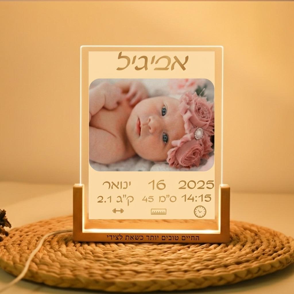 מנורת לילה אקריליק זכוכית להולדת תינוק