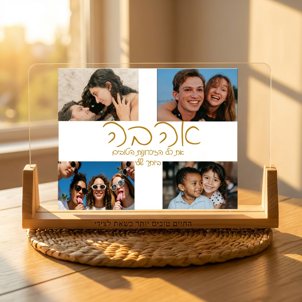 מסגרת תמונה אישית עם 4 תמונות + מילה ומשפט אישי במרכז גדול