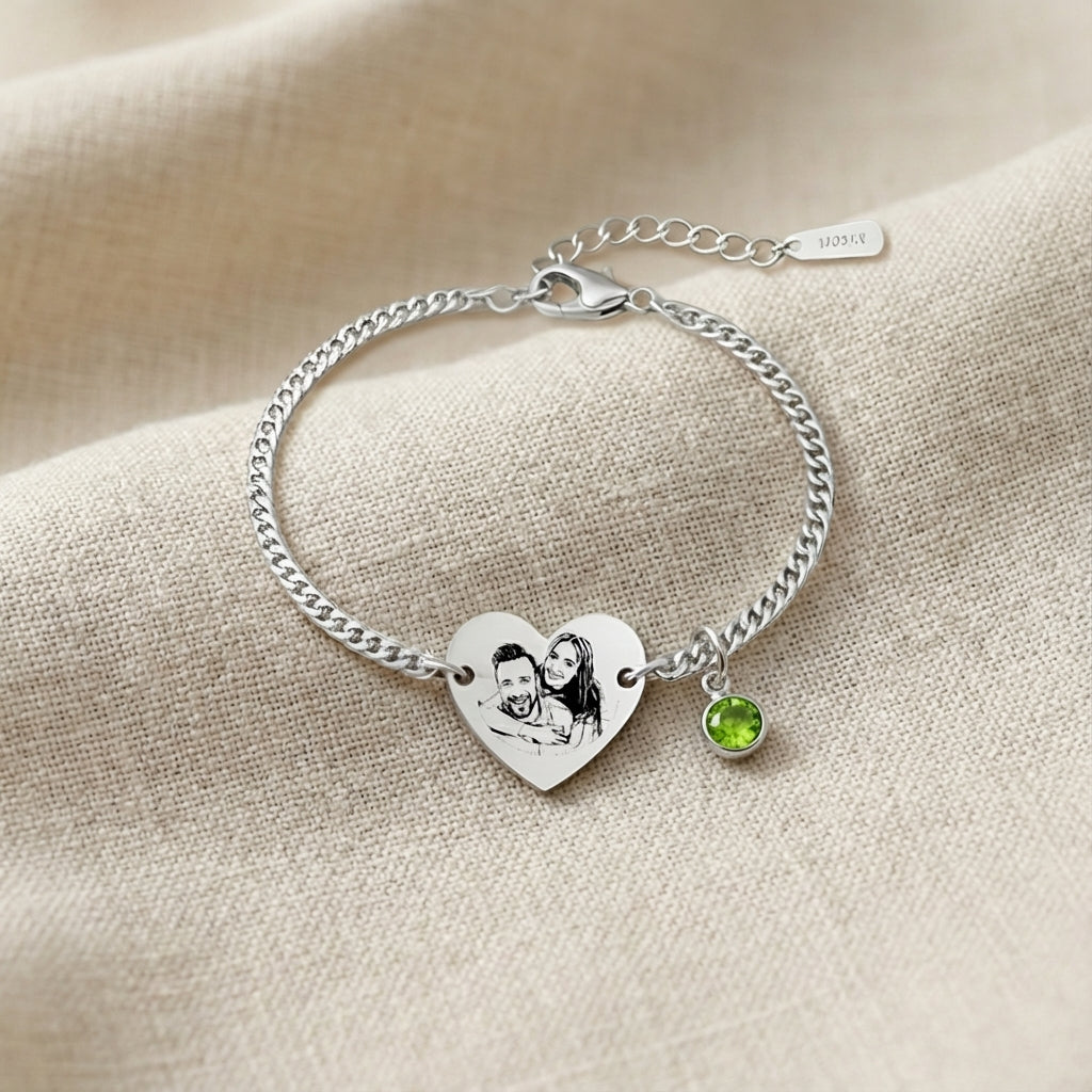 צמיד חריטה לב ,כסף מתנה יוקרתית לאישה עם התמונה שלכם Dream Gifts