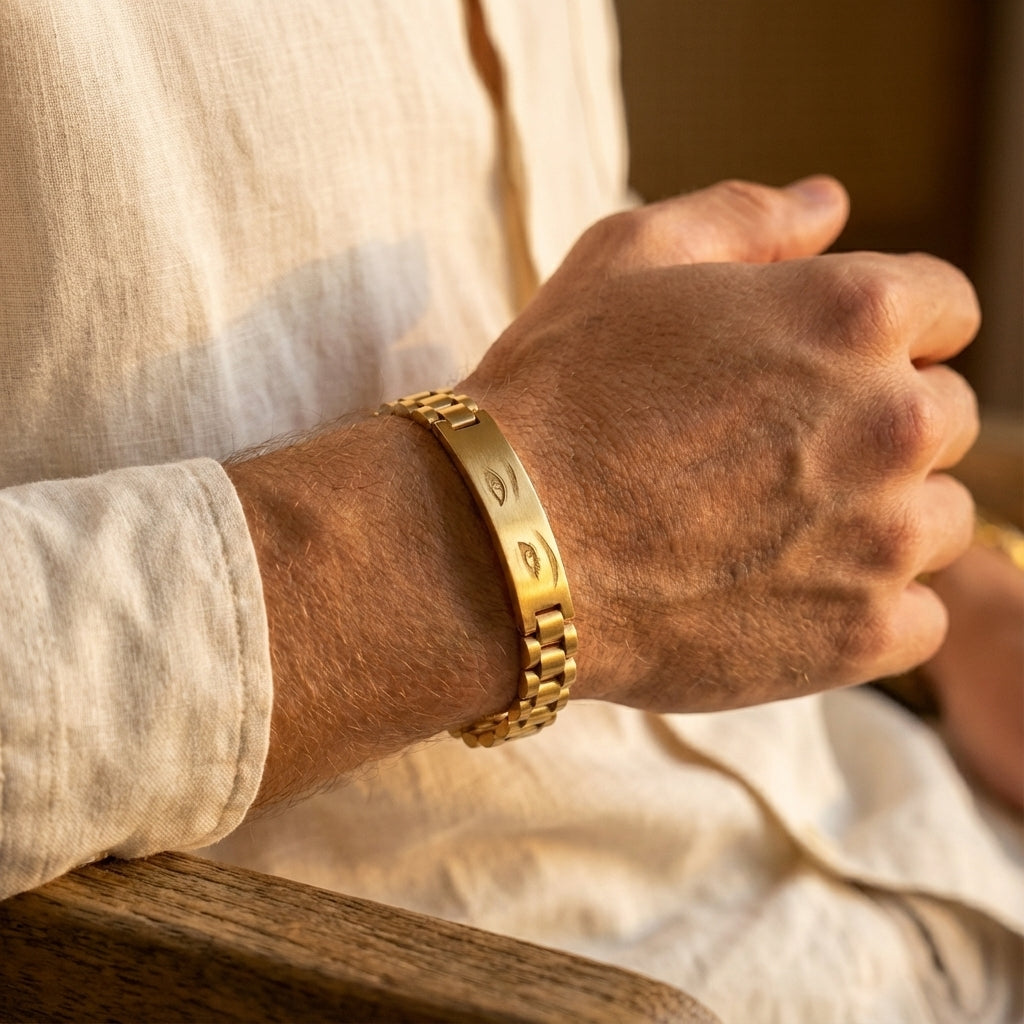 צמיד לגבר, זהב מתנה יוקרתית עם תמונה של חריטה על העין Dream Gifts