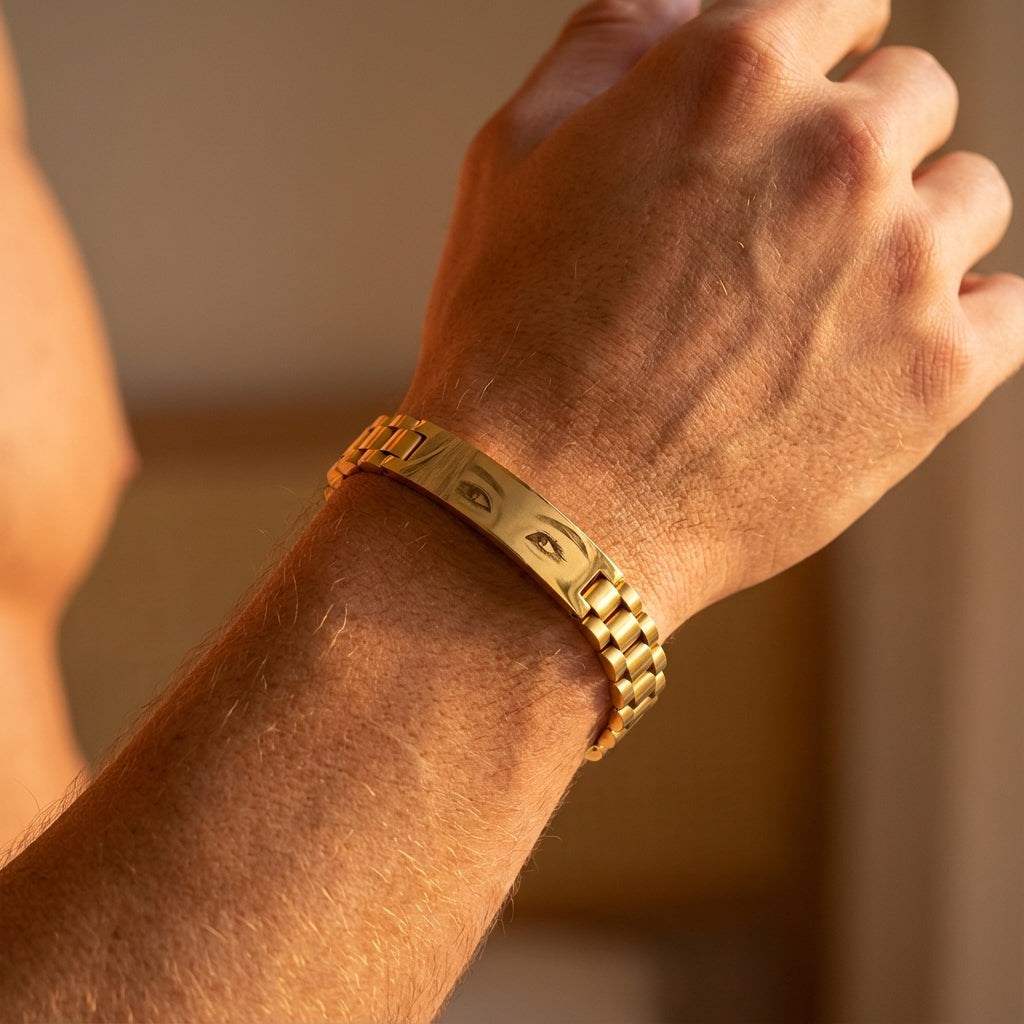 צמיד לגבר, זהב מתנה יוקרתית עם תמונה של חריטה על העין Dream Gifts