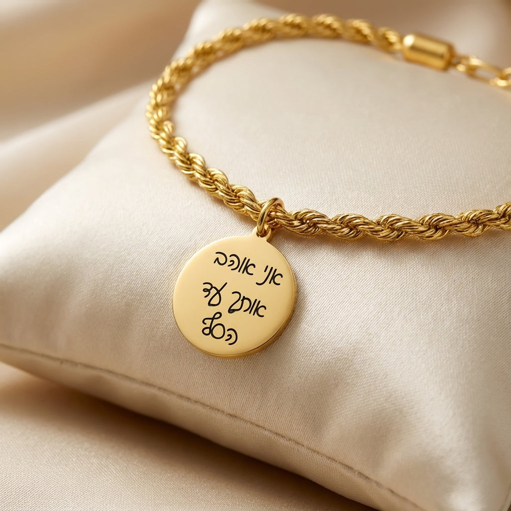 צמיד לאישה עם חריטה אישית ואבן לידה – שרשרת חבל