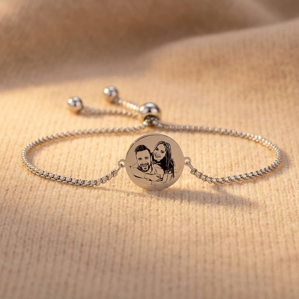 צמיד כסף עיגול, מתנה יוקרתית עם חריטת תמונה Dream Gifts