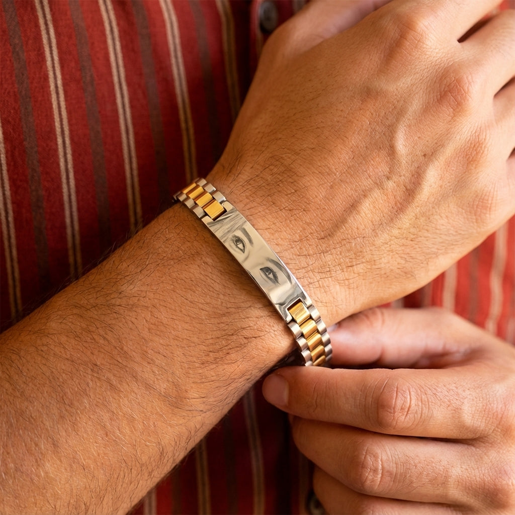 צמיד לגבר, זהב/כסף מתנה יוקרתית עם תמונה של חריטה על העין Dream Gifts