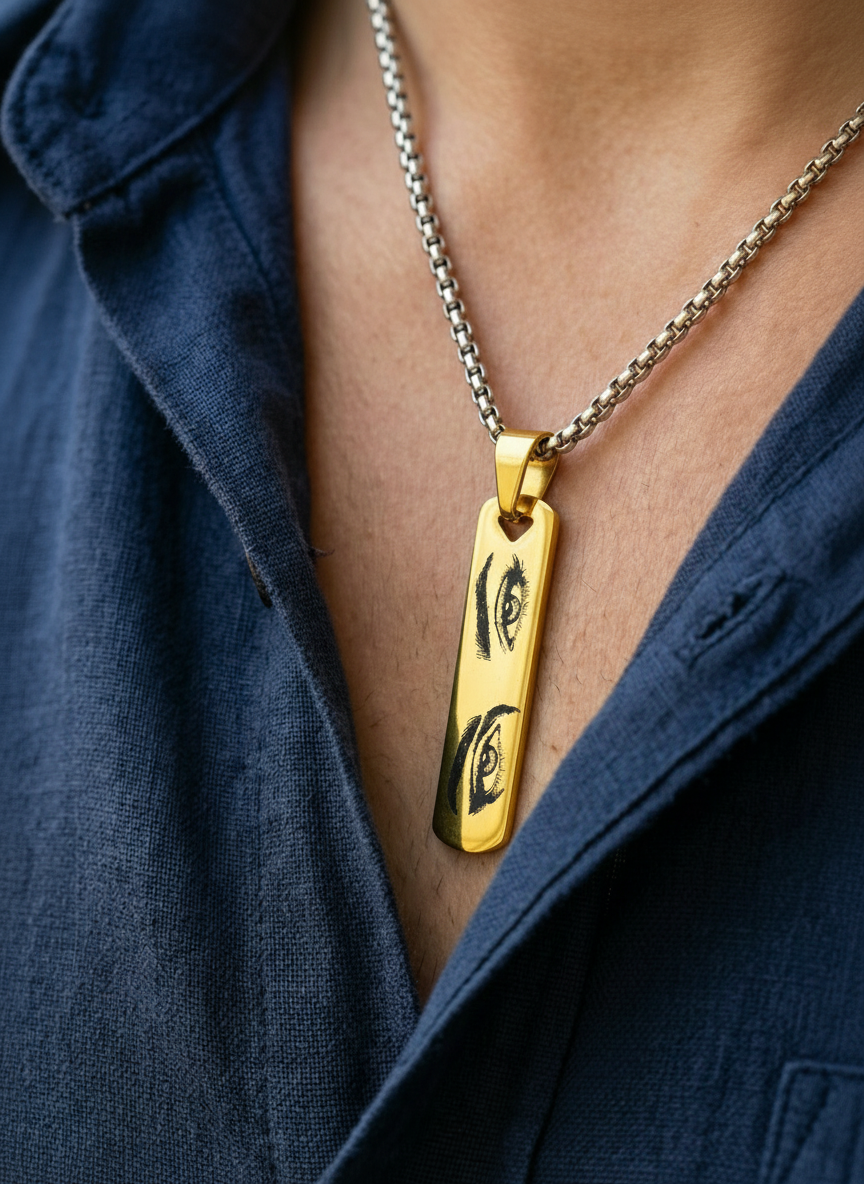 שרשרת תליון מלבנית עם חריטה אישית של תמונה של העין Dream Gifts