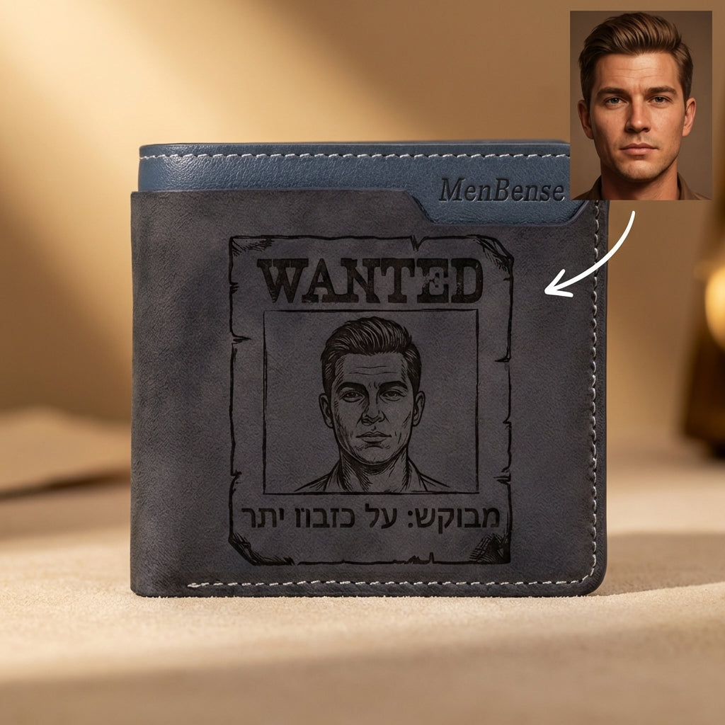 ארנק עור לגברים בהתאמה אישית עם תמונה חרוטה ומשפט