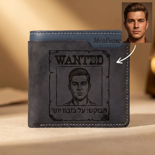 ארנק עור לגברים בהתאמה אישית עם תמונה חרוטה ומשפט