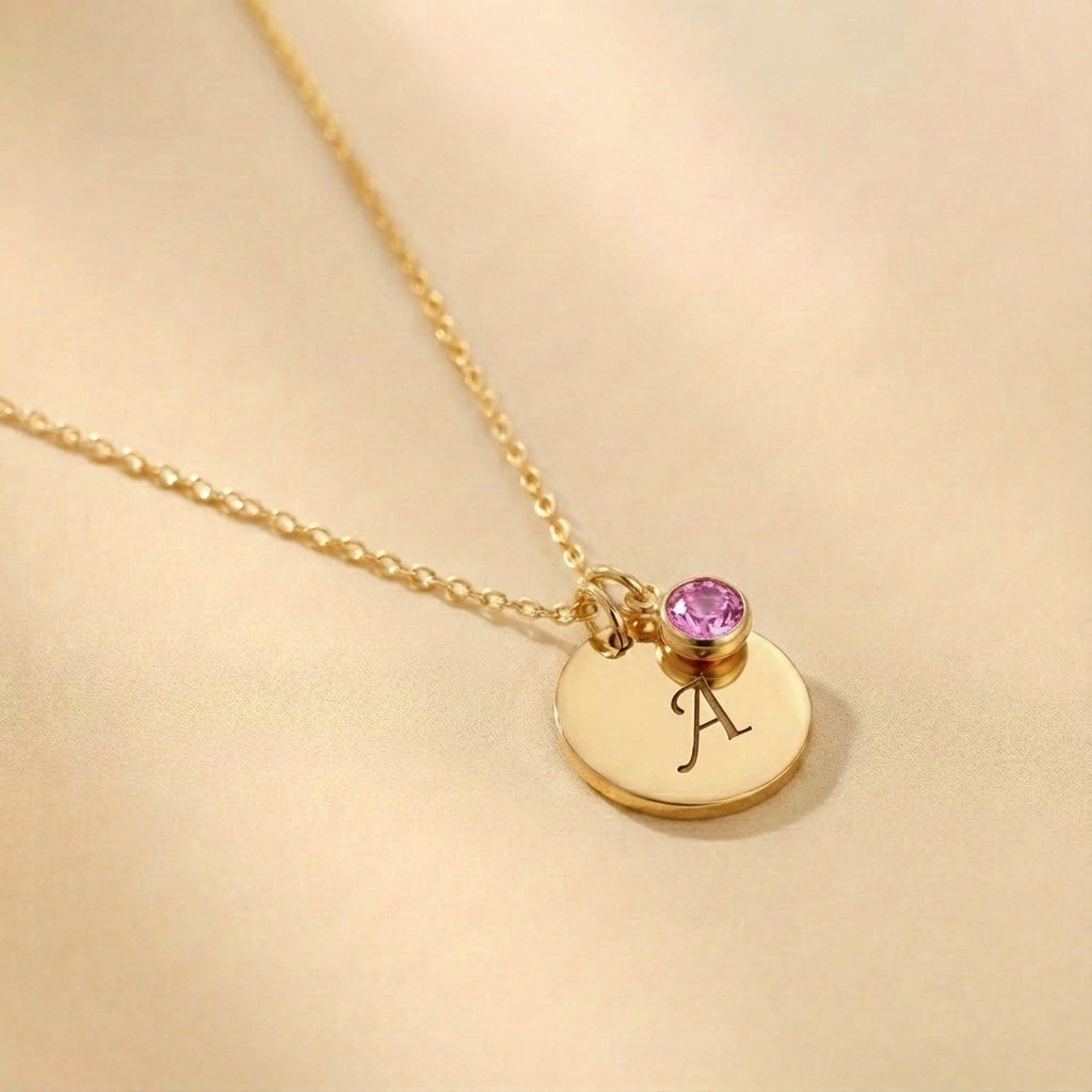 שרשרת עיגול כסף עם חריטה של אות ראשונה של שם