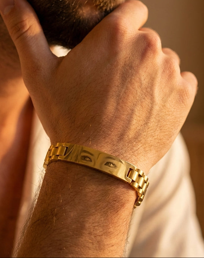 צמיד לגבר, זהב מתנה יוקרתית עם תמונה של חריטה על העין Dream Gifts