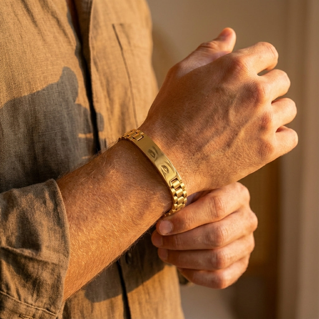 צמיד לגבר, זהב מתנה יוקרתית עם תמונה של חריטה על העין Dream Gifts