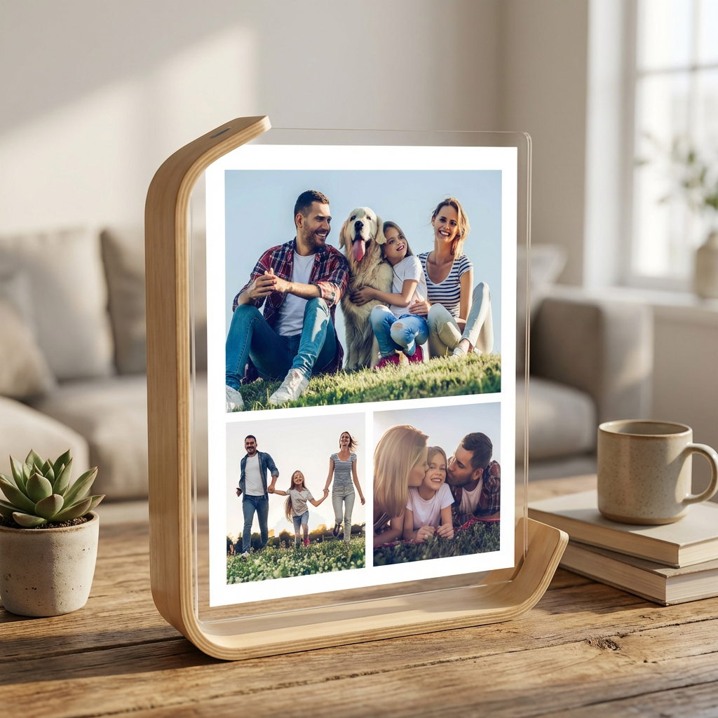 קולאז' תמונות 'שלישיית זכרונות' בעיצוב אישי במעמד עץ מעוצב