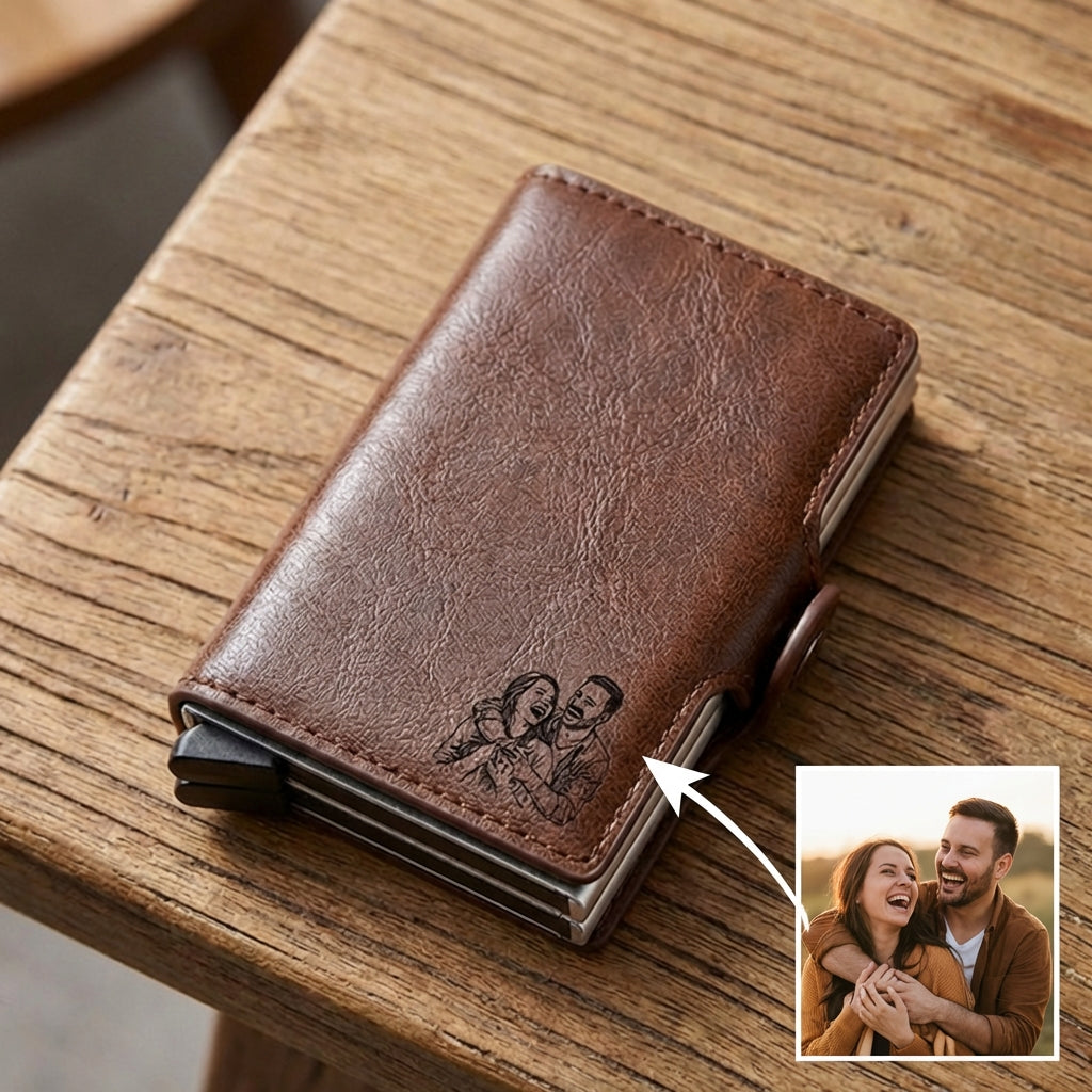 הגנת rfid ארנק אישי לגברים עם תמונה חרוטה ומשפט,מיקום, מכיל עד 12 כרטיסים