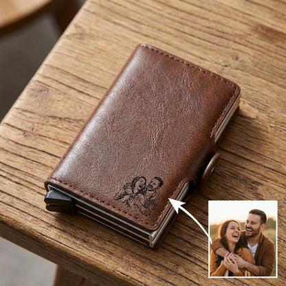 הגנת rfid ארנק אישי לגברים עם תמונה חרוטה ומשפט,מיקום, מכיל עד 12 כרטיסים
