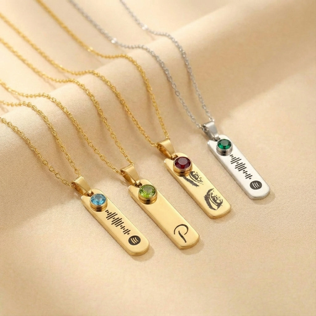 שרשרת תליון מלבנית עם חריטה אישית של קוד מוזיקה לספוטיפיי