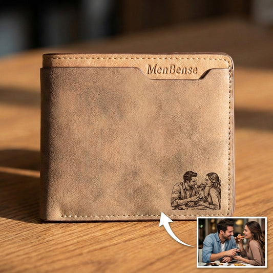 ארנק עור לגברים בהתאמה אישית עם תמונה חרוטה ומשפט