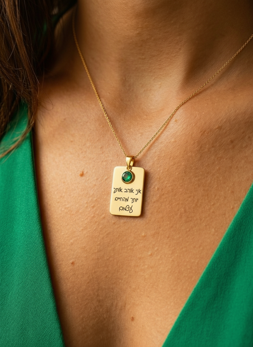 שרשרת מלבנית עם חריטה של משפט Dream Gifts