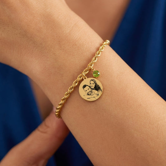 צמיד מיכאלה , כסף מתנה יוקרתית עם חריטת תמונה - זהב