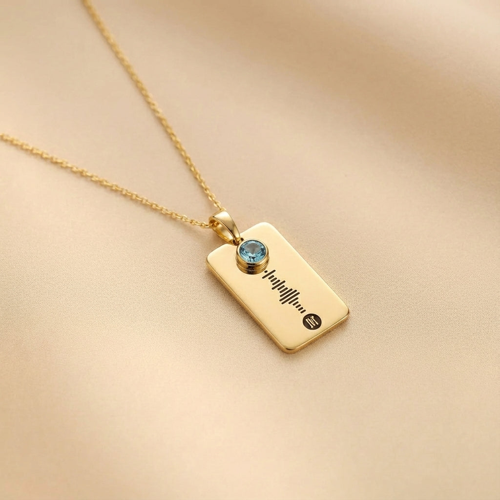 שרשרת מלבנית בהתאמה אישית עם חריטה של המוזיקה האהובה עליכם