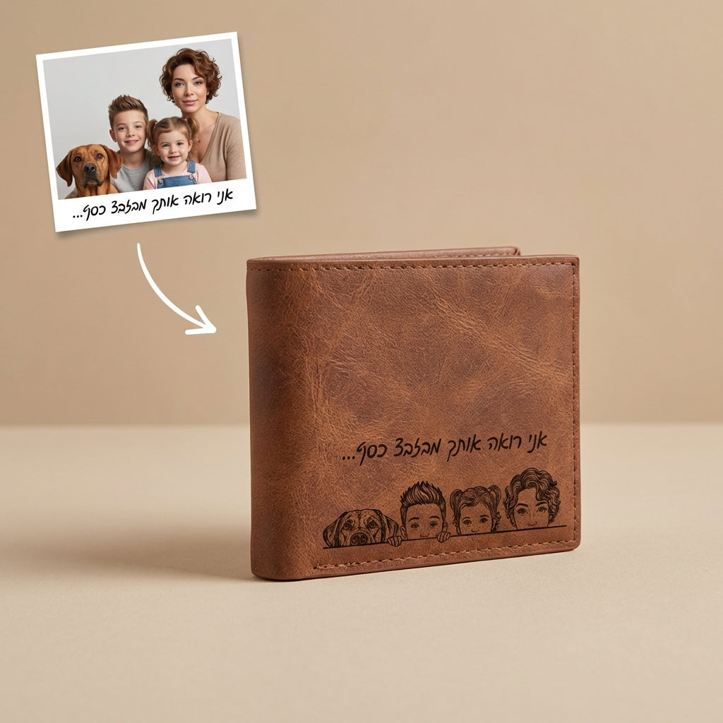 ארנק עור לגברים בהתאמה אישית עם חרוטה של תמונה ומשפט,מיקום שלכם